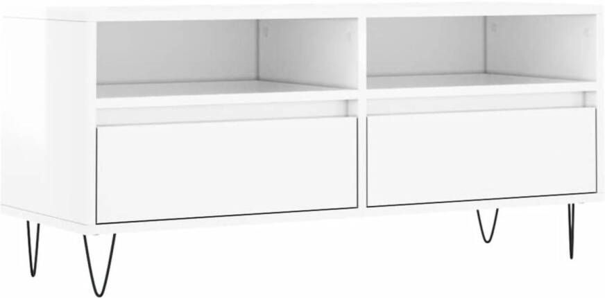 The Living Store Tv-meubel Basic Hoogglans Wit 100 x 34.5 x 44.5 cm Opbergruimte Stabiel Montage vereist