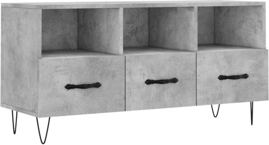 The Living Store TV-meubel Betongrijs 102x36x50 cm Bewerkt hout en ijzer