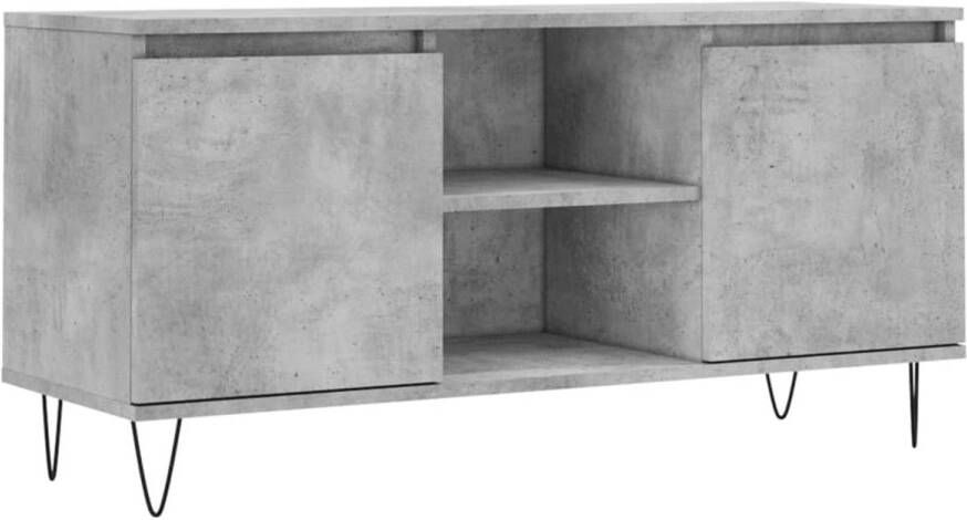 The Living Store TV-meubel Betongrijs 104 x 35 x 50 cm Opbergkast met 4 vakken Stevig bewerkt hout en ijzer Tv-meubel Betongrijs Houten Tv-meubel Opbergkast Livingroom Furniture
