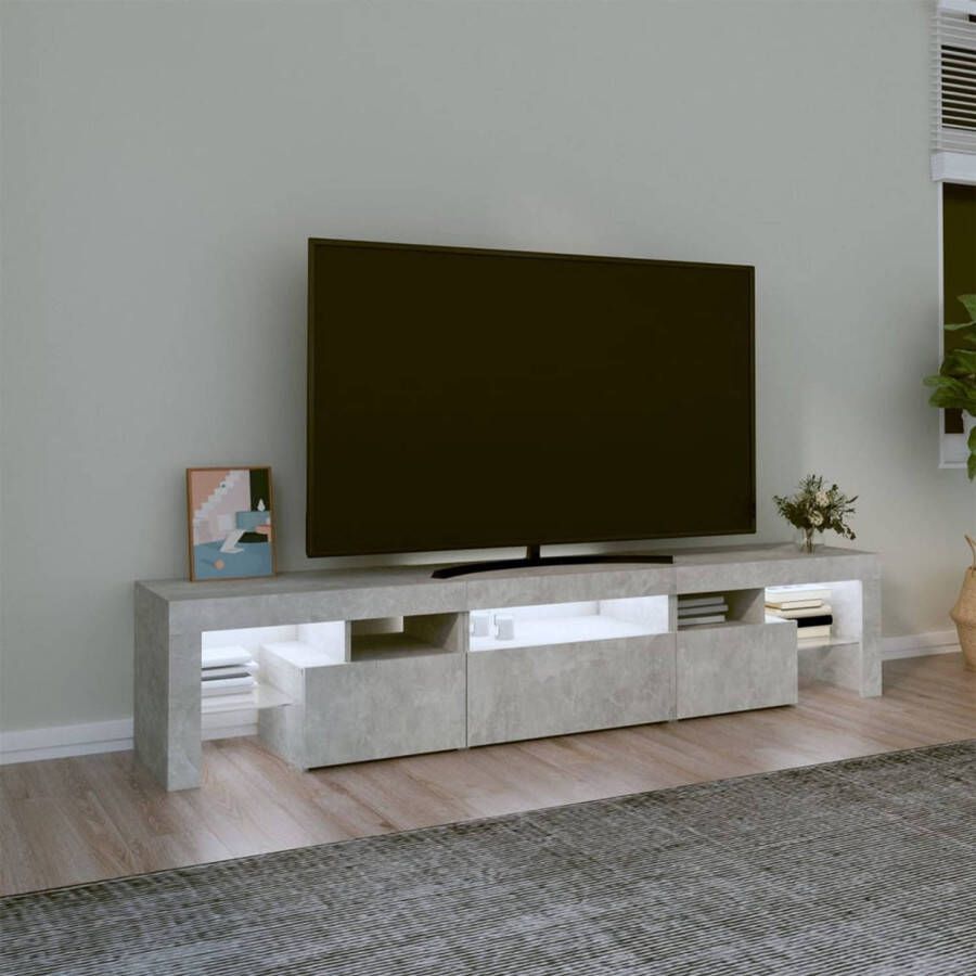 The Living Store TV-meubel Betongrijs 200x36.5x40 cm LED-verlichting - Foto 1