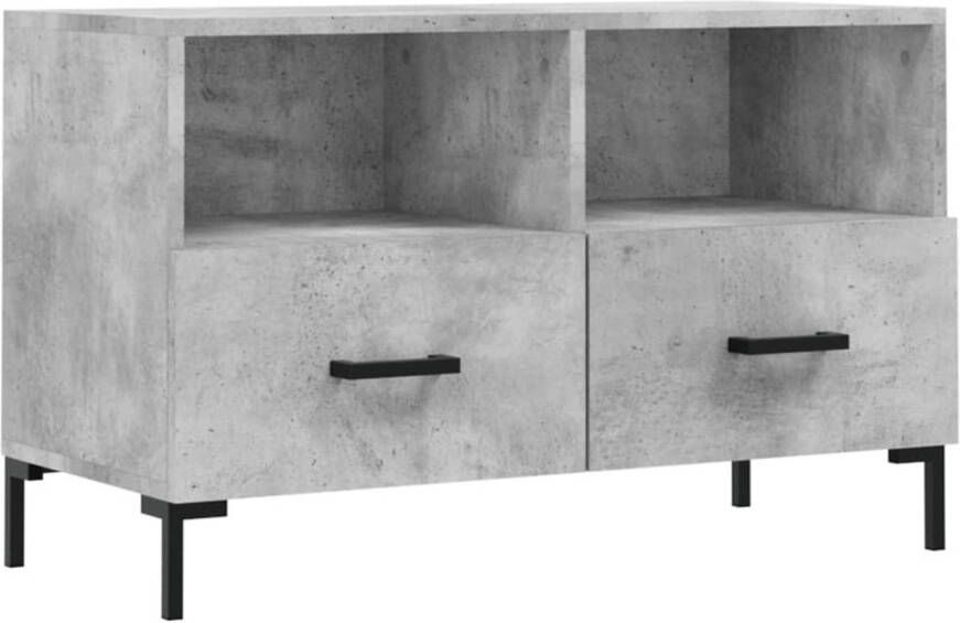 The Living Store TV-meubel Betongrijs 80 x 36 x 50 cm Stevig houten ontwerp 2 vakken en 2 lades Kalme stijl met ijzeren poten - Foto 1