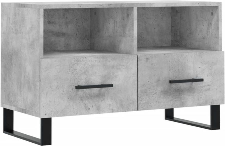 The Living Store TV-meubel Betongrijs 80x36x50 cm Bewerkt hout en ijzer - Foto 1