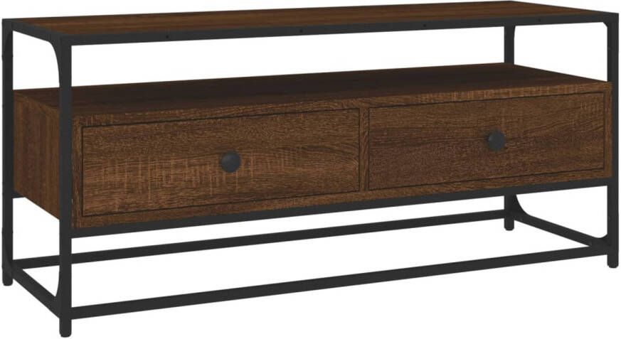 The Living Store TV-meubel Bruineiken 100 x 35 x 45 cm Duurzaam hout 2 lades Stevig blad Metalen voeten