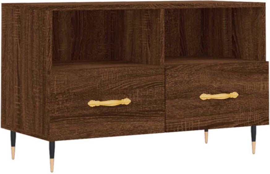 The Living Store Tv-meubel Bruineiken 80x36x50cm Bewerkt hout en ijzer