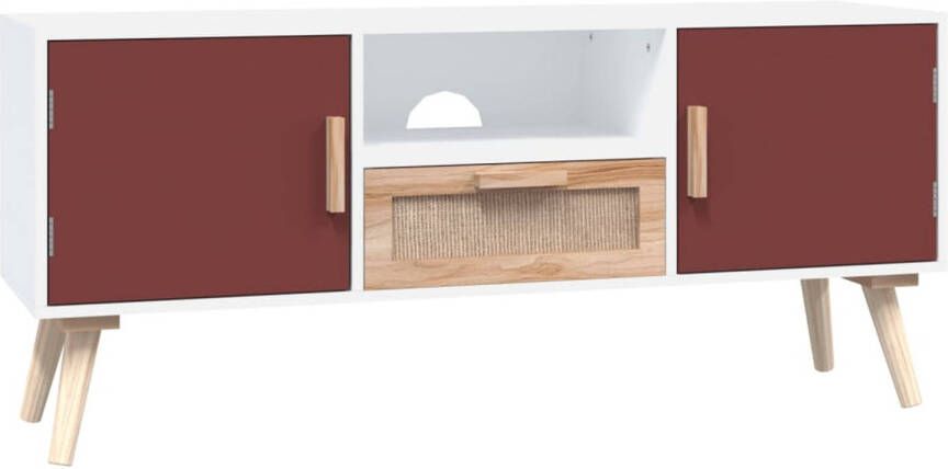 The Living Store TV-meubel Classic TV-meubel 105 x 30 x 45 cm Duurzaam hout Opbergruimte Praktische deur Presenteerfunctie Handleiding inbegrepen Kleur- wit rood en oranje - Foto 1