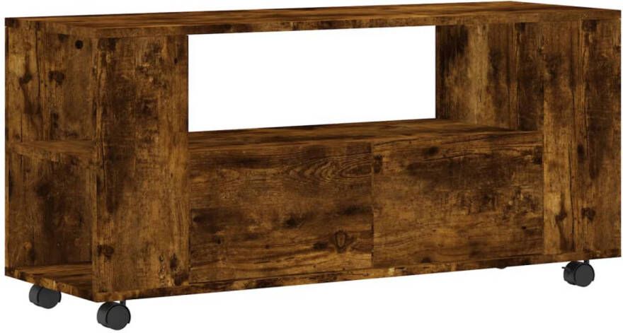 The Living Store Tv meubel Gerookt eiken 102 x 34.5 x 43 cm Duurzaam hout Veel opbergruimte - Foto 1