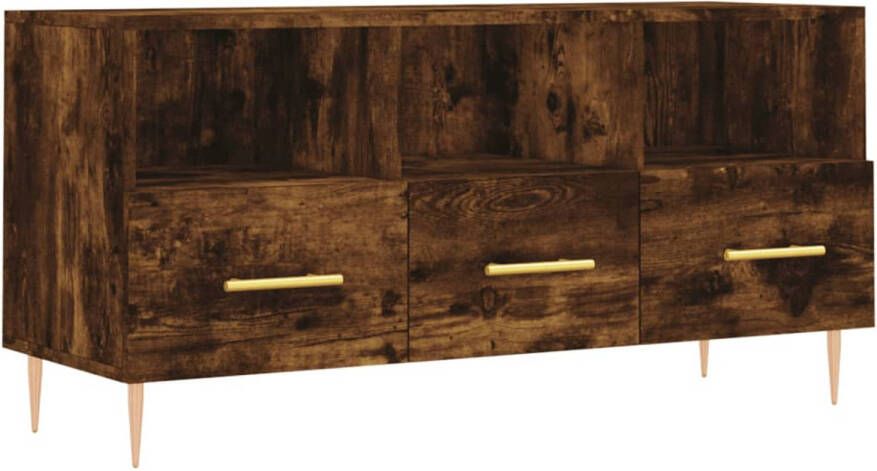 The Living Store TV-meubel Gerookt eiken 102 x 36 x 50 cm Bewerkt hout en ijzer - Foto 2