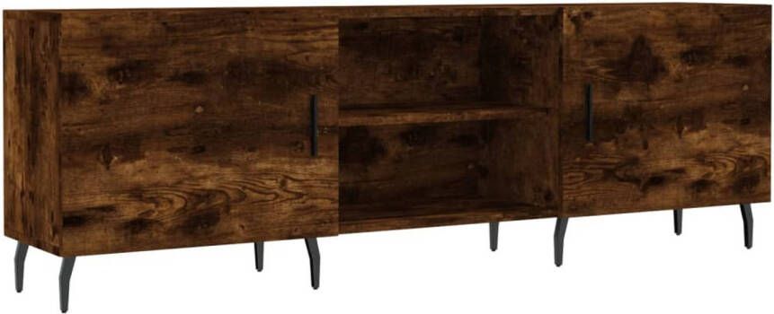 The Living Store TV-meubel Gerookt Eiken 150 x 30 x 50 cm Met Opbergruimte Decoratief Blad Stabiele IJzeren Poten