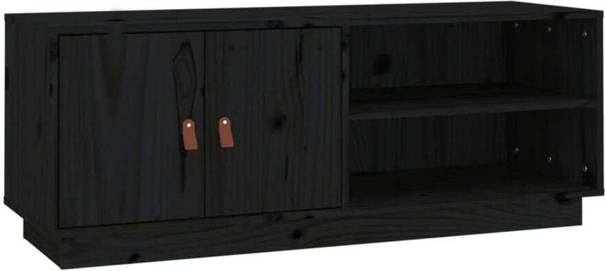The Living Store Tv-meubel 105x34x40 cm massief grenenhout zwart Kast - Foto 1