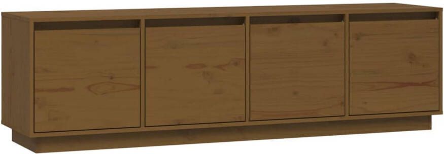 The Living Store Tv-meubel 156x37x45 cm massief grenenhout honingbruin Tv Kast Tv Meubels Salontafel Houten Tv Kast Grenoblehouten Tv Kast