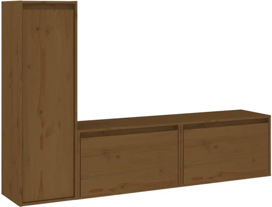 The Living Store TV-meubel Grenenhout 2 stuks 60x30x35cm 1 stuk 30x30x100cm Honingbruin Montage vereist