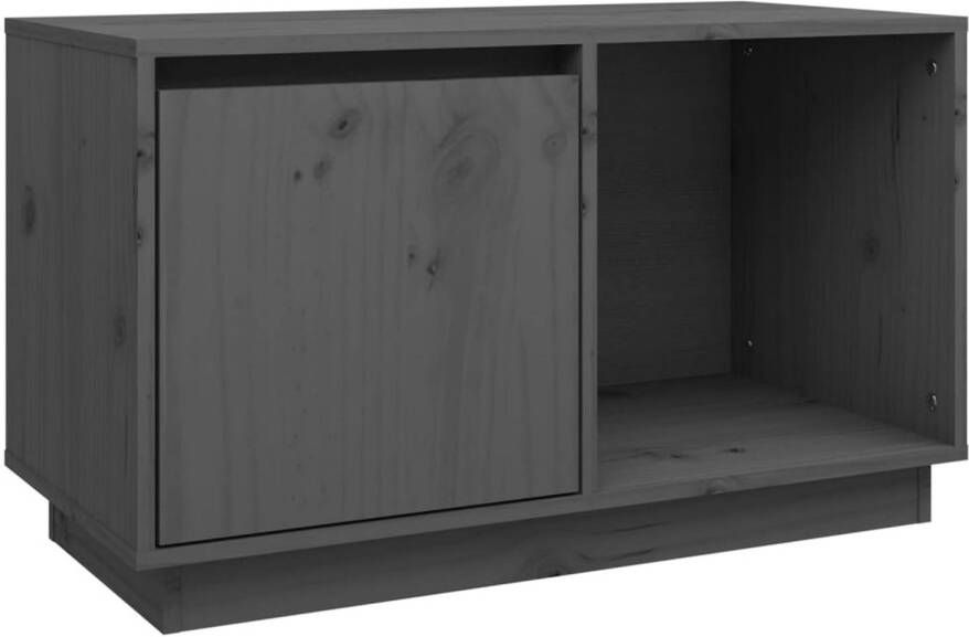 The Living Store TV-meubel Grenenhout Grijs 74x35x44cm Opbergruimte Weergavefunctie