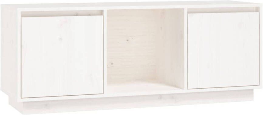 The Living Store Tv-meubel Grenenhout Wit 110.5 x 35 x 44 cm Stereokast met Voldoende Opbergruimte