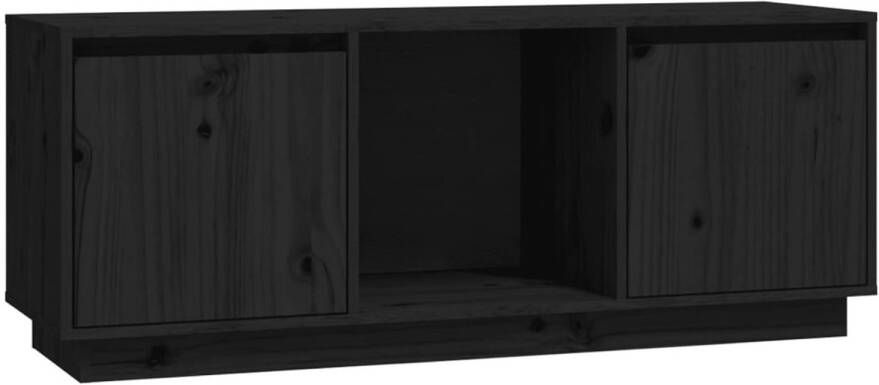 The Living Store TV-meubel zwart 110.5 x 35 x 44 cm massief grenenhout - Foto 1