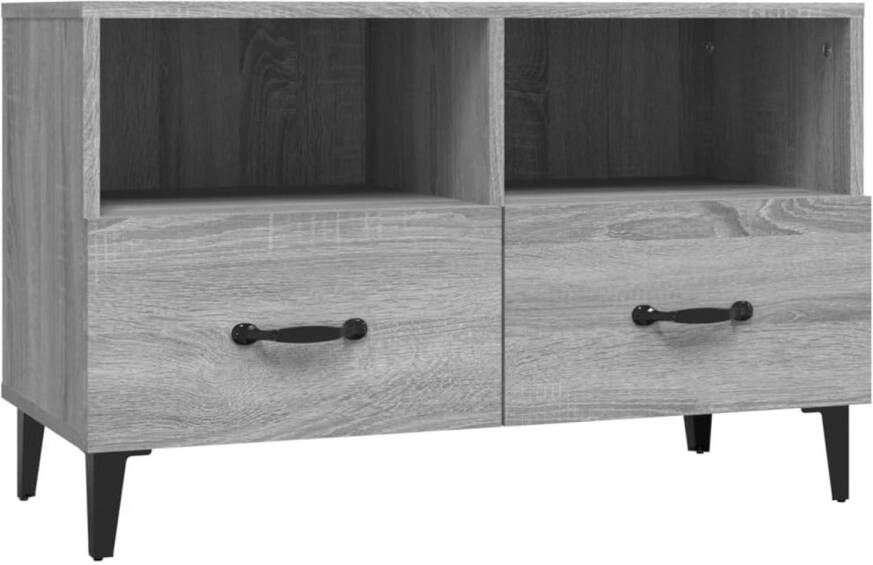 The Living Store Tv-meubel Grijs Sonoma Eiken 80x36x50 cm Stevig Hout Opbergruimte Stevig Blad