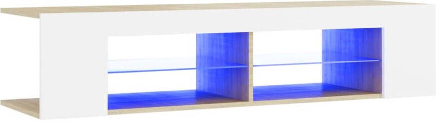 The Living Store TV-meubel LED Hifi-kast 135x39x30 cm Met RGB LED-verlichting Wit en sonoma eiken Montage vereist - Foto 1