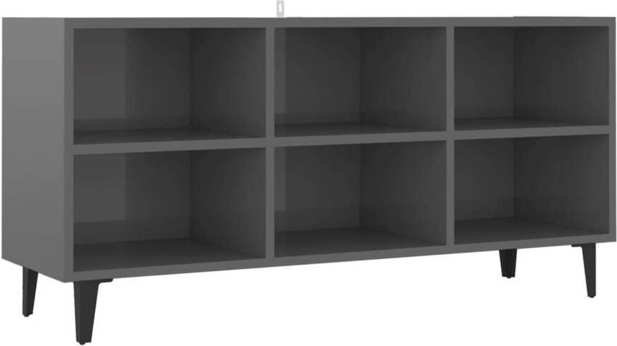 The Living Store TV-meubel Hoogglans Grijs 103.5 x 30 x 50 cm Industriële charm Metalen Poten
