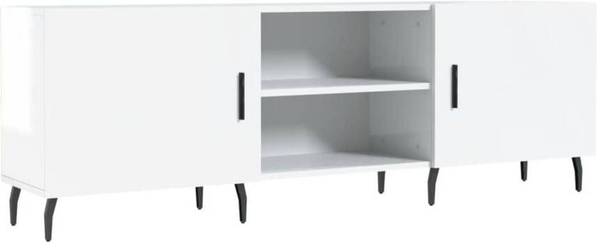 The Living Store TV-meubel Hoogglans wit 150 x 30 x 50 cm Bewerkt hout en ijzer - Foto 1