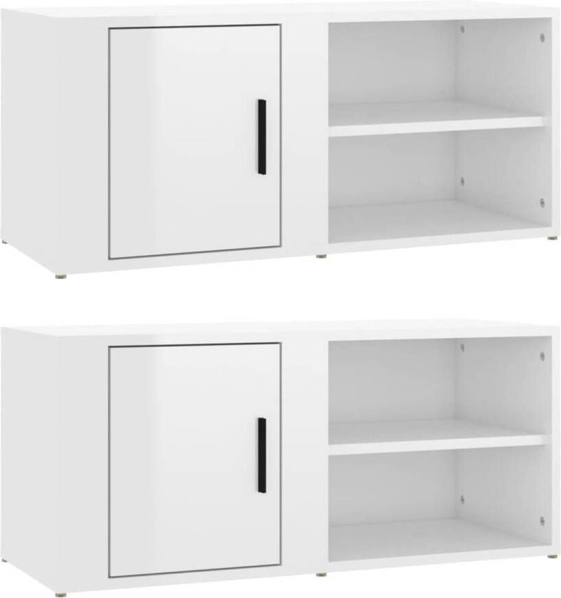 The Living Store Tv-meubels 2 st 80x31-5x36 cm bewerkt hout hoogglans wit Kast
