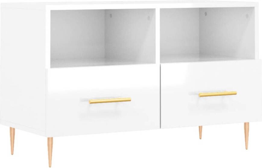 The Living Store TV-meubel Hoogglans wit 80 x 36 x 50 cm Bewerkt hout en ijzer