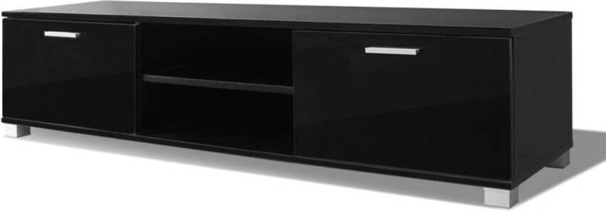 The Living Store TV-meubel hoogglans zwart 140x40.3x34.7cm bewerkt hout en MDF inclusief 2 schappen en 2 vakken met deuren