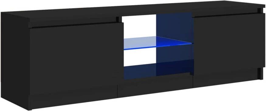 The Living Store TV-meubel Hifi-kast 120 x 30 x 35.5 cm LED-verlichting Hoogglans zwart Bewerkt hout en gehard glas