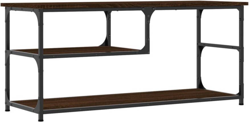 The Living Store Tv-meubel 103x38x46-5 cm bewerkt hout staal bruineikenkleurig Kast - Foto 1