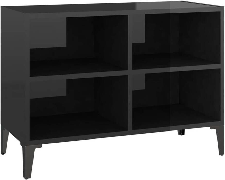 The Living Store Tv-meubel Industriële charme 4 metalen poten 4 vakken Hoogglans zwart 69.5 x 30 x 50 cm - Foto 1