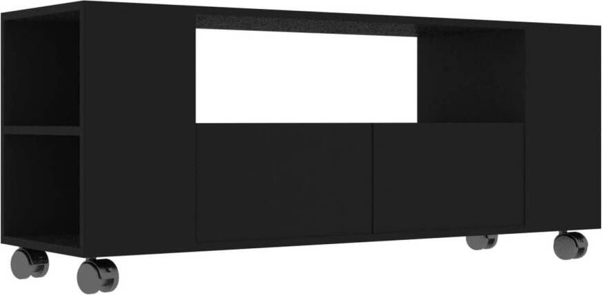 The Living Store TV-meubel klassiek design zwart 120 x 35 x 48 cm met lades en zijvakken