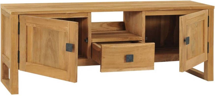 The Living Store TV-meubel Koloniaal Teakhout 120 x 32 x 45 cm Met 2 deuren 1 lade Massief hout Natuurlijk afgewerkt Montage vereist