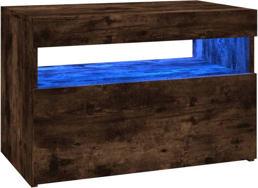 The Living Store TV-meubel LED-verlichting 60 x 35 x 40 cm Gerookt eiken Bewerkt hout RGB LED Tv Meubels Led Tv Meubel Media Kast Houten Tv Kast Gerookte Eiken