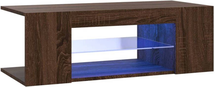 The Living Store TV-meubel LED-verlichting Bewerkt hout 90x39x30cm Bruineiken RGB LED - Foto 1
