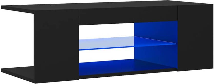The Living Store Tv-meubel LED-verlichting Hifi-kast 90x39x30 cm zwart bewerkt hout - Foto 1