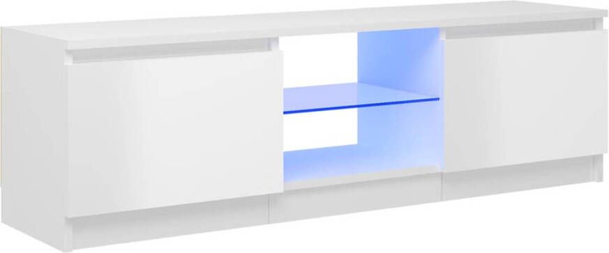 The Living Store TV-meubel LED-verlichting hoogglans wit bewerkt hout gehard glas 120 x 30 x 35.5 cm RGB LED-verlichting montage vereist