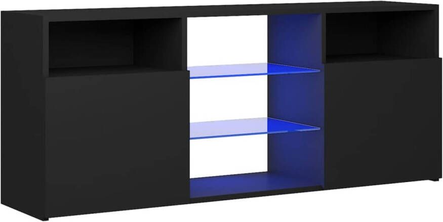 The Living Store TV-meubel LED-verlichting Zwart Bewerkt hout en gehard glas 120 x 30 x 50 cm