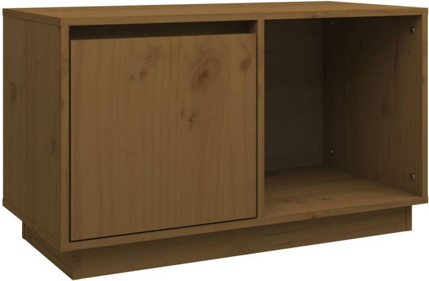 The Living Store TV-meubel Massief Grenenhout Honingbruin 74x35x44cm Opbergruimte Weergavefunctie Flexibele deurinstallatie