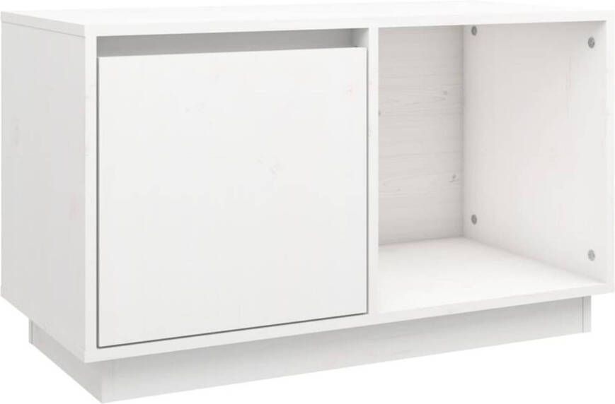 The Living Store TV-meubel Massief grenenhout Wit 74 x 35 x 44 cm Opbergruimte Weergavefunctie - Foto 1