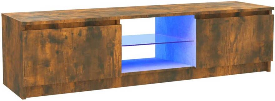 The Living Store TV-meubel Kast met bewerkt hout en LED-verlichting 120x30x35.5 cm Gerookt eiken - Foto 1