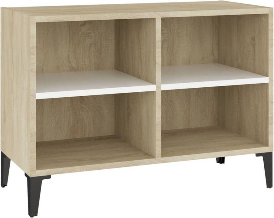 The Living Store TV-meubel Industrial 69.5 x 30 x 50 cm Wit Sonoma Eiken Metalen Poten