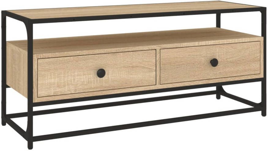 The Living Store vidaXL Salontafel TV Meubel Tv-meubel 100x35x45 cm bewerkt hout sonoma eikenkleurig Houten Meubilair Tv Stand Mediacahier
