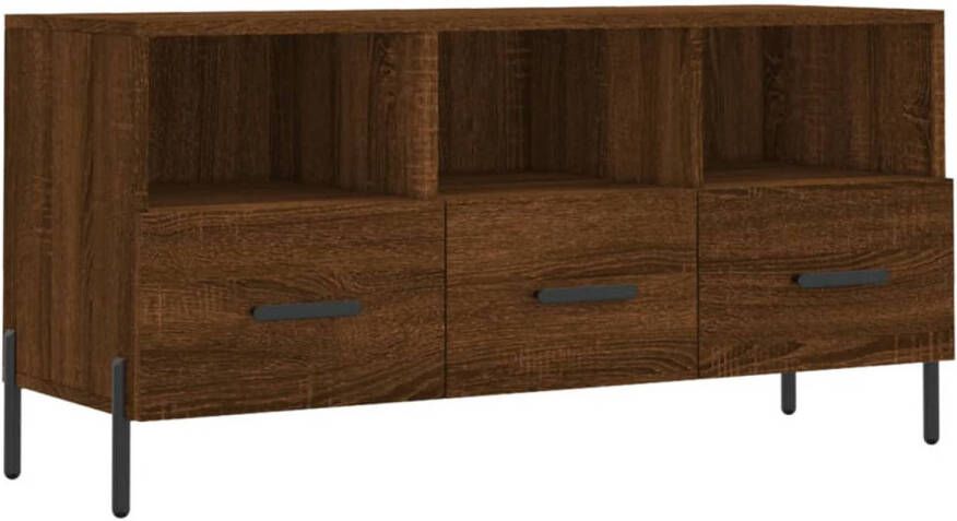 The Living Store TV-meubel Modern Bruineiken 102 x 36 x 50 cm Bewerkt hout en ijzer