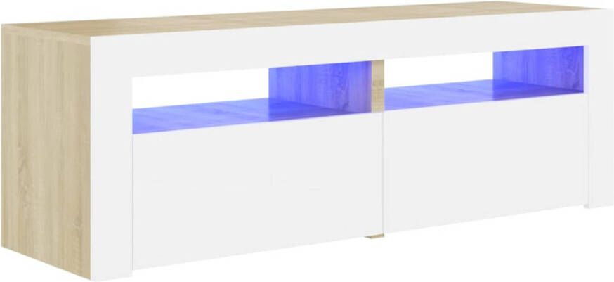 The Living Store TV-meubel Modern s TV-meubel 120x35x40 cm RGB LED-verlichting Wit Sonoma eiken Bewerkt hout - Foto 1