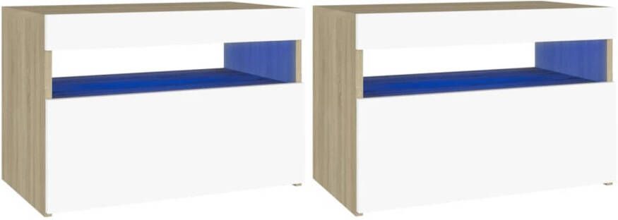 The Living Store TV-meubel RGB LED-verlichting Wit en Sonoma eiken 60x35x40cm Bewerkt hout Set van 2
