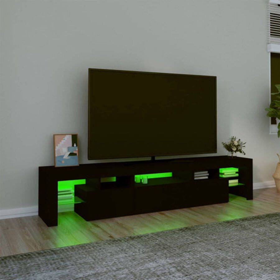 The Living Store Tv-meubel s Middelgroot 200 x 36.5 x 40 cm LED-verlichting (Zwart) - Foto 1