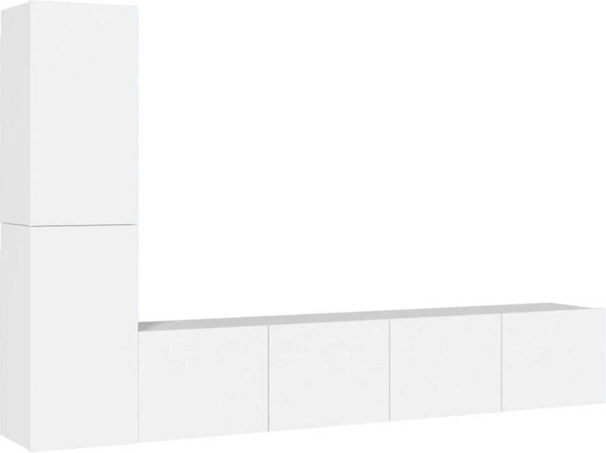 The Living Store vidaXL 4-delige Tv-meubelset bewerkt hout wit TV-meubel Tv Stand Houten Tv-stand Wit Tv-meubel Wandmontage Tv-meubel