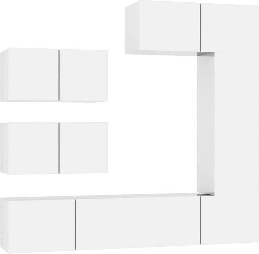 The Living Store TV-meubel set 3x 80x30x30 cm 1x 30.5x30x90 cm 2x 60x30x30 cm Hoogglans wit
