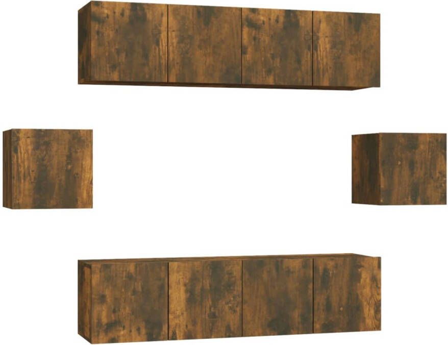 The Living Store Classic TV Cabinet Set 60 x 30 x 30 cm Smoked Oak Wood Storage Space Wall Mounted - Foto 1