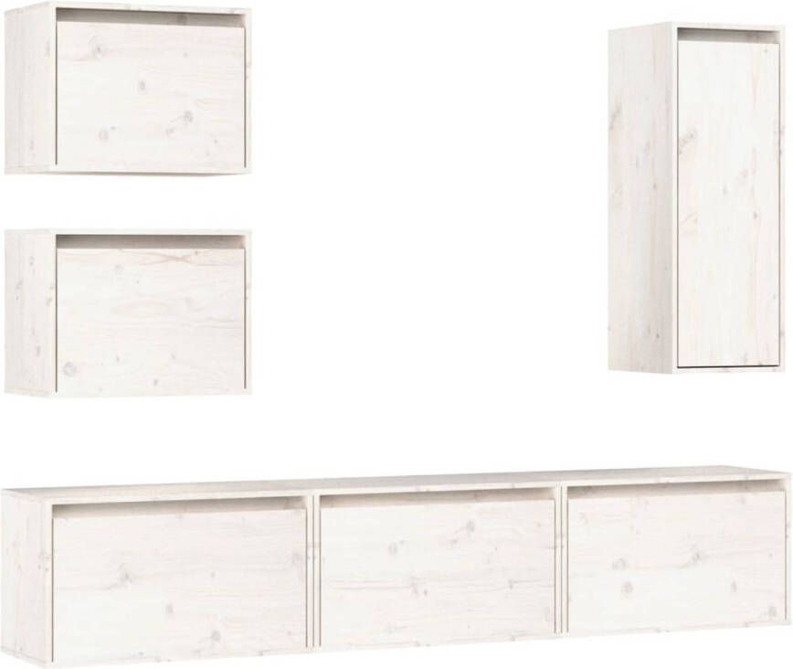 The Living Store TV meubel set hangkast massief grenenhout wit 3x 60x30x35cm 2x 45x30x35cm 1x 30x30x80cm
