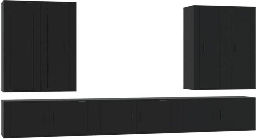 The Living Store TV-meubel set klassiek ontwerp bewerkt hout 4x 40x34.5x100cm + 3x 100x34.5x40cm zwart