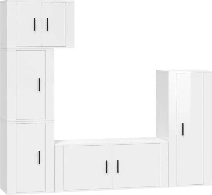 The Living Store Tv-meubel set Mediakasten 1x 57x34.5x40cm 1x 40x34.5x100cm 1x 100x34.5x40cm 2x 40x34.5x60cm Hoogglans wit
